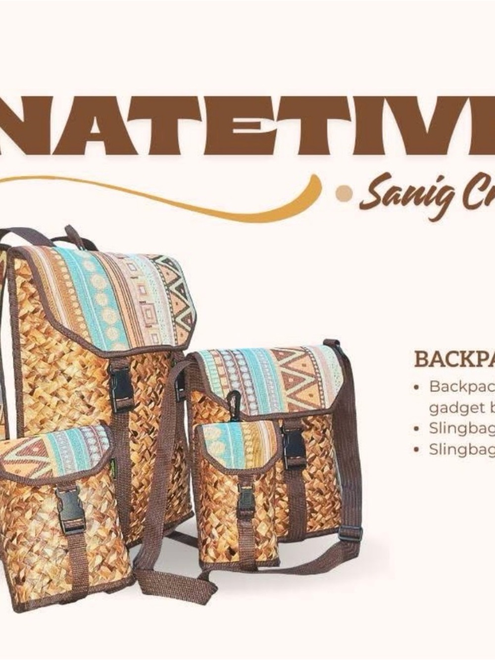 “Natetive” Brown & Turquoise Woven Men’s /women’s Backpack and more.